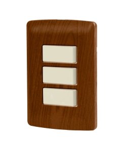 Placa armada Volteck 3 interruptores sencillos madera línea Italiana - Tecnología de control triple para ambientes cálidos que integra funcionalidad completa con estética natural sofisticada (Clave 49933)