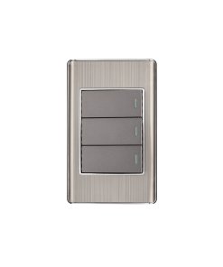Placa armada Volteck acero inox 3 interruptores 1 módulo Lisboa - Tecnología de conmutación triple para entornos industriales que maximiza control con resistencia metálica excepcional (Clave 47836)