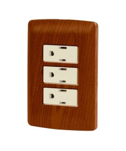 Placa armada Volteck 3 contactos aterrizados madera línea Italiana - Tecnología de alimentación segura para ambientes cálidos que integra protección completa con estética natural y distinguida (Clave 49944)