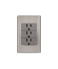 Placa armada Volteck acero inox 3 contactos 1 módulo Lisboa - Tecnología de alimentación múltiple para espacios exigentes que proporciona conexión triple con durabilidad inoxidable garantizada (Clave 47850)