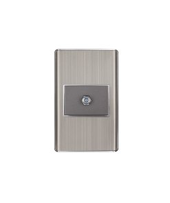 Placa armada Volteck acero inox 1 toma de TV 1.5 módulos Lisboa - Tecnología de conexión audiovisual para ambientes premium que proporciona recepción optimizada con acabado metálico duradero (Clave 47852)