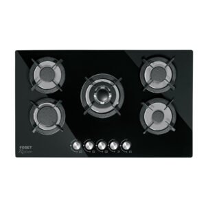 Parrilla gas empotrable 90cm, 5 quem, vidrio negro, RIVIERA