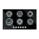 Parrilla gas empotrable 90cm, 6 quem, vidrio negro, RIVIERA