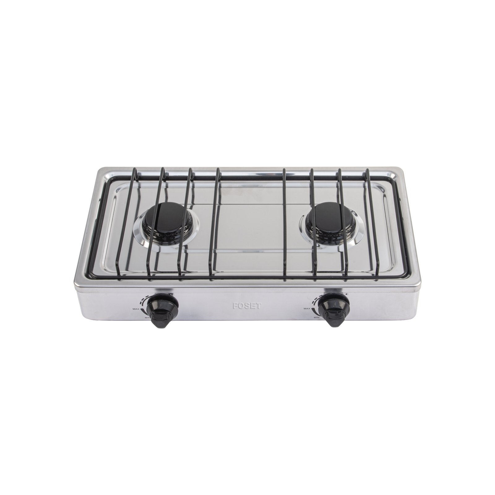 Parrilla de Gas de Sobreponer 2 Quemadores, Acabado Inox, Estilo Aerodinámico y Compacto, Marca Foset Aero, Clave 45666