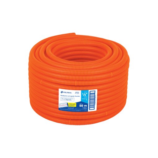 Metro de poliducto Volteck 1/2" corrugado flex. c/guía rollo 50 m - Tecnología de conducción segura para cableado residencial que protege conductores con instalación simplificada mediante guía incorporada (Clave 40132)