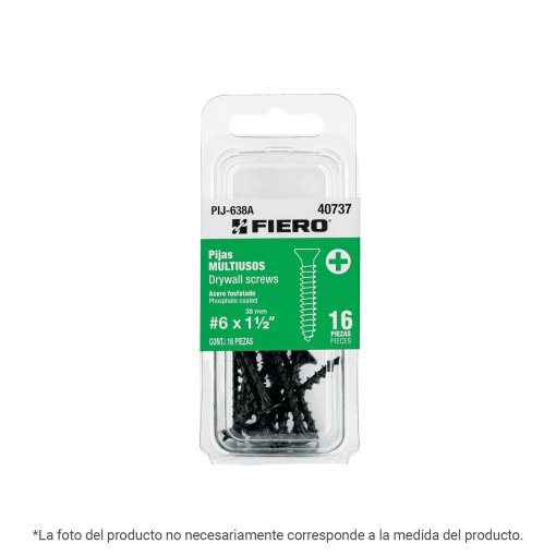 Blíster con 6 Pijas #10 x 2-1/2' Multiusos, Alta Resistencia para Proyectos Diversos, clave 40782 - Fiero