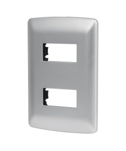 Placa 2 módulos Volteck de ABS línea italiana color plata - Tecnología de montaje premium para espacios modernos que fusiona practicidad duradera con estética metálica contemporánea (Clave 46398)