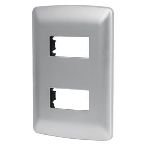 Placa 2 módulos de ABS, línea italiana, color plata, VOLTECK