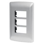 Placa 3 módulos de ABS, línea italiana, color plata, VOLTECK