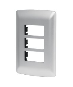 Placa 3 módulos Volteck de ABS línea italiana color plata - Tecnología de montaje ampliado para aplicaciones diversas que fusiona versatilidad máxima con estética metálica contemporánea (Clave 46399)