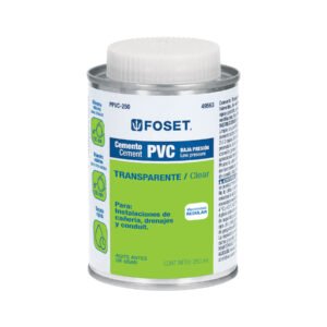 Cemento p/PVC, transparente, baja presión, lata 250ml, FOSET