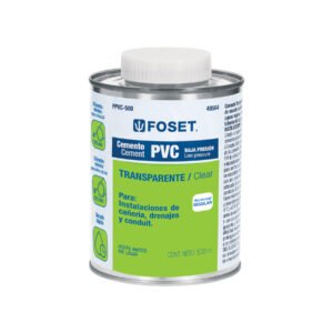 Cemento p/PVC, transparente, baja presión, lata 500ml, FOSET