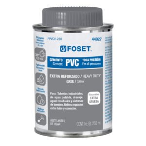 Cemento para PVC, gris, máxima viscosidad, lata 250ml, FOSET