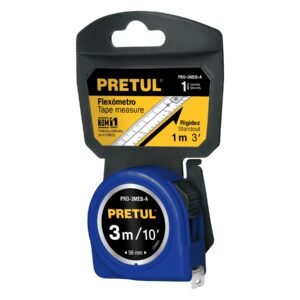 Flexómetro azul 3 m cinta 13 mm, en tarjeta, PRETUL