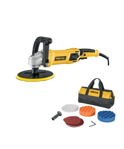 Pulidora de velocidad variable de 7' 1200W, con accesorios, opción potente y ajustable para trabajos de pulido, PRETUL, clave 28151.