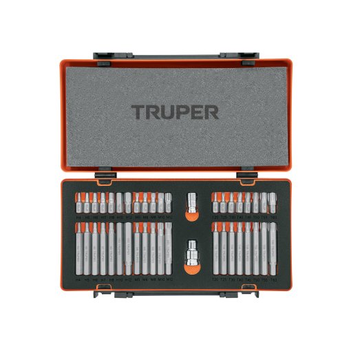Juego Truper 42 Puntas 1/2" y 3/8" de 75 y 30 mm Estuche Metálico - Tecnología de Versatilidad Completa para Aplicaciones Profesionales que Combina Diferentes Longitudes y Perfiles para Cualquier Necesidad de Sujeción (Clave 17809)