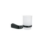 Portavaso Cepillero con Vaso de Vidrio, Acabado Negro, Resistente y Elegante, FOSET RIVIERA Clave 44287