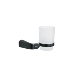 Portavaso Cepillero con Vaso de Vidrio, Acabado Negro, Resistente y Elegante, FOSET RIVIERA Clave 44287
