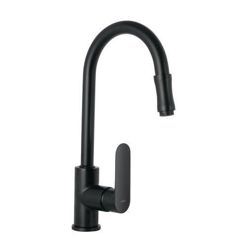 Monomando Retráctil para Fregadero, Acabado Negro, Estilo Contemporáneo y Duradero, Marca Foset Riviera, Clave 44104