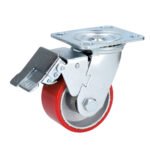 Rodaja de fierro con poliuretano rojo giratoria con freno 4" Surtek RP10B