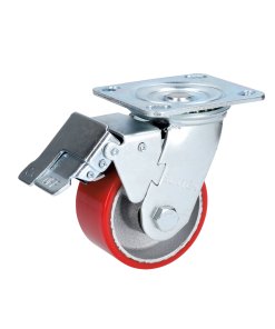 Rodaja de fierro con poliuretano rojo giratoria con freno 4" Surtek RP10B