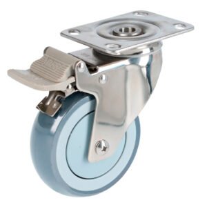 Rodaja de TPR gris con herrajes de acero inoxidable giratoria con freno 4" Surtek RTI10B