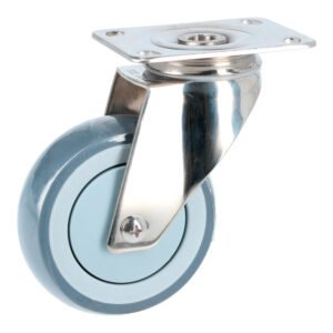 Rodaja de TPR gris con herrajes de acero inoxidable giratoria 4" Surtek RTI10G