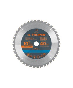 Disco Sierra Truper 10" para Madera 40 Dientes Centro 5/8" - Tecnología de Equilibrio entre Velocidad y Precisión para Trabajos Generales que Facilita Múltiples Aplicaciones en Carpintería (Clave 18305)