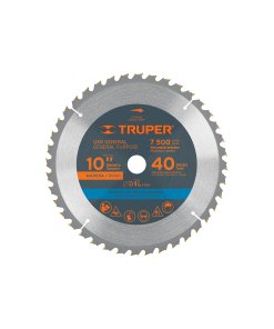 Disco Sierra Truper 10" para Madera 40 Dientes Centro 1" - Tecnología de Versatilidad Mejorada para Proyectos de Construcción que Entrega Cortes Precisos en Diversos Tipos de Madera (Clave 18307)
