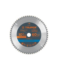 Disco Sierra Truper 10" para Madera 60 Dientes Centro 1" - Tecnología de Corte Fino para Ebanistería que Proporciona Acabados de Alta Calidad en Maderas Duras y Contrachapados (Clave 18308)