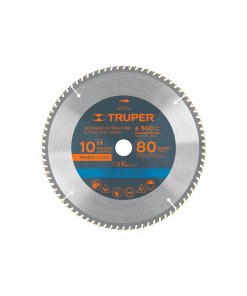 Disco Sierra Truper 10" para Madera 80 Dientes Centro 1" - Tecnología de Acabado Superior para Mueblería Fina que Elimina la Necesidad de Lijado Posterior en Cortes Terminados (Clave 18309)