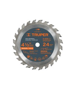 Disco Sierra Truper Compacto 4-1/2" para Madera 24 Dientes - Tecnología de Precisión para Trabajos Detallados que Permite Cortes Curvos y en Espacios Reducidos (Clave 100172)