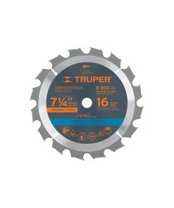 Disco Sierra Truper Profesional 7-1/4" para Madera 16 Dientes - Tecnología de Corte Rápido para Carpintería de Obra que Facilita Cortes Longitudinales Eficientes (Clave 18298)