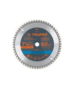 Disco Sierra Truper Profesional 7-1/4" para Madera 60 Dientes - Tecnología de Corte de Precisión para Acabados Profesionales que Elimina Imperfecciones en el Corte (Clave 18324)