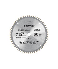 Disco Sierra 7-1/4' para Madera, 60 Dientes, Centro 5/8', Cortes Finos para Detalles, Pretul Clave 27059