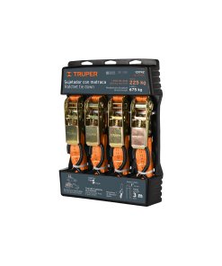 Juego de Sujetadores Truper 4 Piezas con Matraca - Tecnología de Tensión Controlada para Carga Máxima 675 kg que Garantiza Seguridad en el Transporte (Clave 101742)