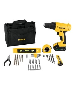 Kit taladro 3/8', 12V, 35 accesorios, en maleta, diseño confiable para proyectos domésticos, PRETUL Pretul clave 27097