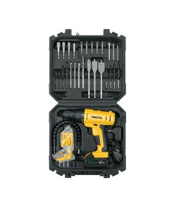 Kit taladro 3/8', 12V, 33 accesorios, en estuche, compacto y práctico para proyectos pequeños, PRETUL Pretul clave 27120