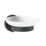 Jabonera metálica negro con plato de vidrio, FOSET TÚBIG