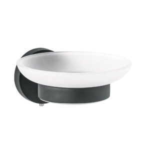 Jabonera metálica negro con plato de vidrio, FOSET TÚBIG