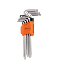Juego de 7 Llaves Torx Truper Largas con Organizador Abatible - Tecnología de Alcance Aumentado para Tornillería Especializada que Permite Acceder a Puntos Profundos sin Perder Potencia de Torque (Clave 15553)