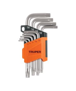 Juego de 9 Llaves Torx Truper con Organizador Abatible - Tecnología de Clasificación Intuitiva para Sistemas de Seguridad que Permite Identificar y Acceder Rápidamente a la Medida Necesaria (Clave 15554)