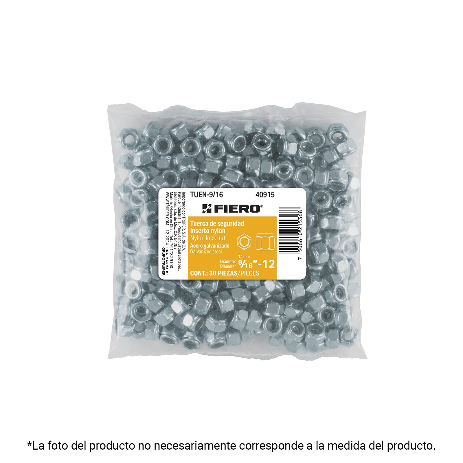 Bolsa con 10 Tuercas de Seguridad, 7/8', accesorio resistente para proyectos industriales, clave 40918 - Fiero