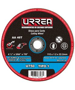 Disco abrasivo tipo 1 para acero inoxidable 4-1/2" x 3/64" Urrea U750
