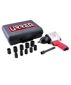 Juego de pistola de impacto neumática cuadro de 1/2" y accesorios métricos, 13 piezas Urrea UP734HKM