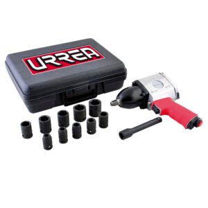 Juego de pistola de impacto neumática cuadro de 1/2" y accesorios métricos, 13 piezas Urrea UP734HKM