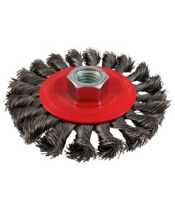 Carda circular trenzada alambre fino de acero inoxidable 6" x 0.40 mm con rosca 5/8" Urrea C946