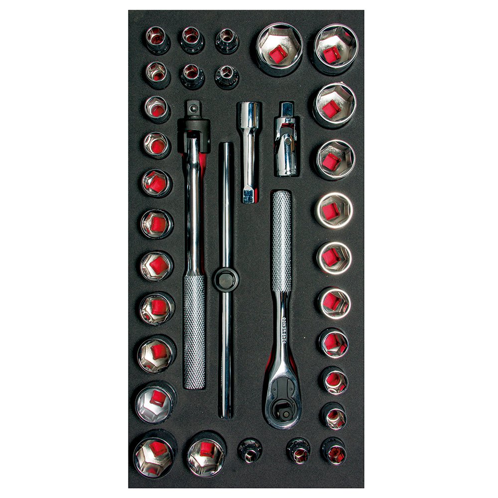 Juego de dados cortos y accesorios cuadro de 3/8" combinados, 34 piezas Urrea CH104