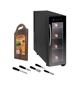 CAVA P/VINO 4 BOT+TABLA+JGO P/QUESO 5 PZAS