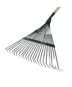 ESCOBA P/JARDIN 22 DIENTES REFORZADA METAL C/MGO